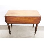 A Victorian mahogany drop leaf tea table, 89 x 45cm, opening to 80cm.