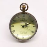 A reproduction Omega style crystal ball pocket watch clock, Dia. 6cm, appears to be in working