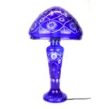 A lovely cobalt Bohemian blue cut glass table lamp, H. 58cm.