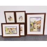 A group of five framed watercolour, James Merriott, Guild of Essex craftsmen, largest frame 47 x