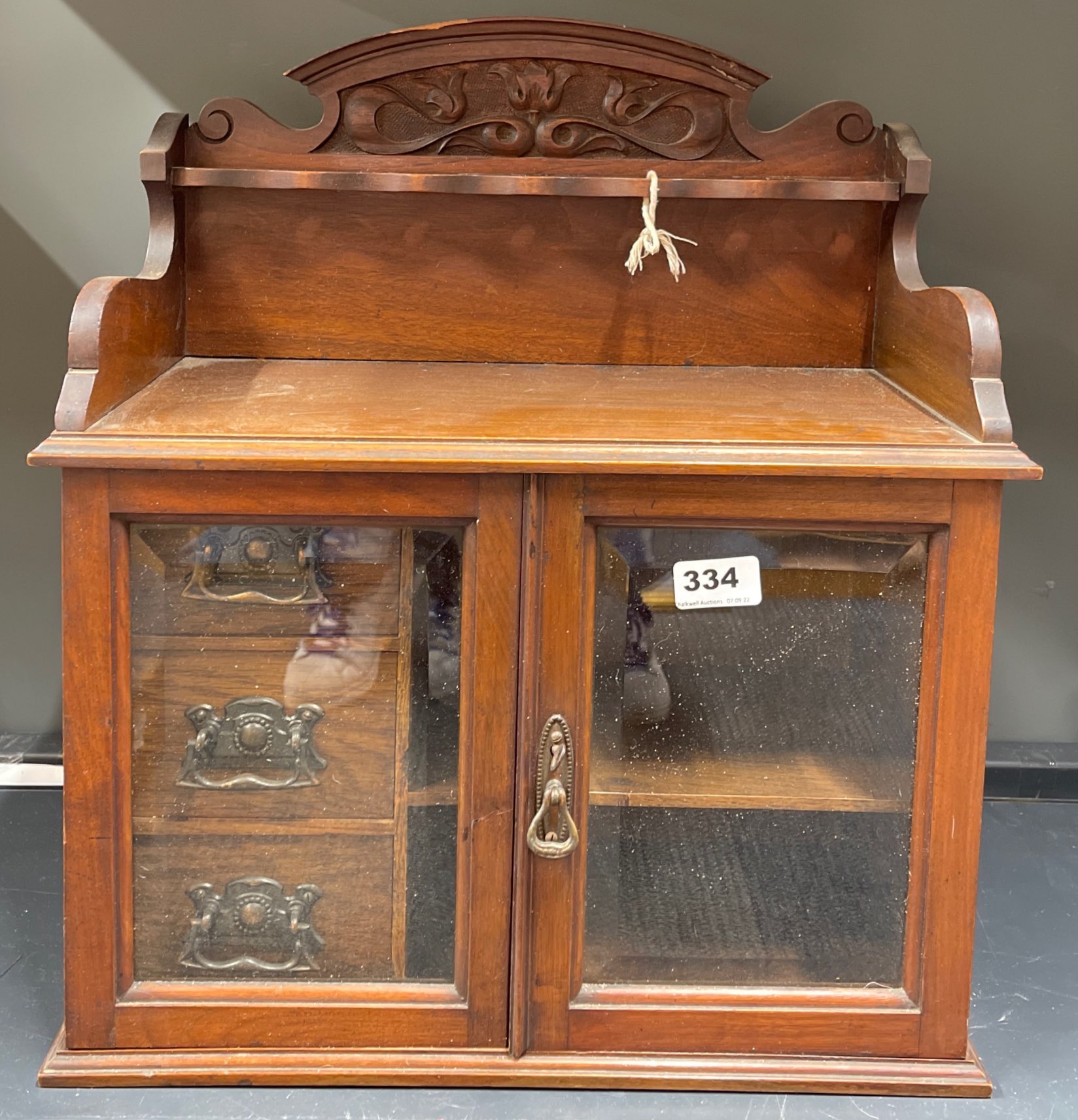 A Victorian mahogany smoker's cabinet, W. 44cm, H. 49cm.
