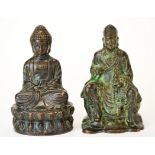 Two Chinese cast bronze figures of the Buddha and a Lohan, H. 9cm.