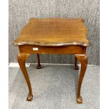 A 1920's ball and claw foot mahogany side table, 61 x 61 x 72cm.