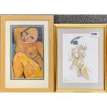 Two framed watercolours of young naked female studies, largest frame size 22 x 32cm.