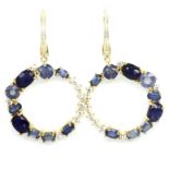 A pair of gold on 925 silver drop earrings set with sapphire and tanzanite, L. 4.6cm.