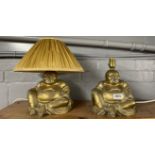 A pair of Chinese brass Putai table lamp bases, H. 24cm.