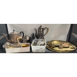 A quantity of silver plate, brass and cutlery.