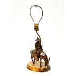 A lovely early 20th century Chinese bronze figure of a sage on horseback mounted as a table lamp,