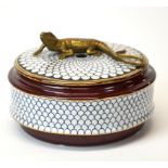 An interesting gilt bronze mounted porcelain bowl and lid, Dia. 14cm.