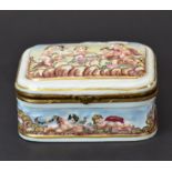 A hand painted and gilt metal mounted porcelain box, 11.5 x 9 x 6cm.