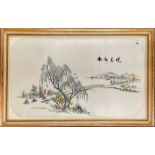 Two 1950's Chinese hand embroidered silk pictures, 81 x 51cm.