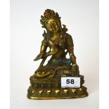 A Tibetan stone inset gilt bronze figure of a seated Tara, H. 17cm.