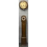 A Victorian mahogany framed school wall clock, Dia. 40cm, together with an oak granddaughter clock.