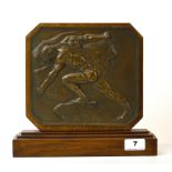 A superb cast bronze panel mounted on an oak stand after J Witterwulghe. H25cm w27c.
