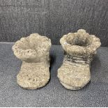 Two vintage cast concrete boot garden planters, largest size 46 x 26cm.