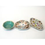 Two Antique Chinese hand painted porcelain dishes with one Japanese, widest W. 18cm.