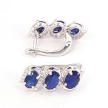 A pair of 925 silver earrings set with oval cut sapphires, L. 2.3cm.