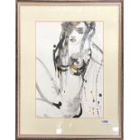 Celine Marcour (French) A framed watercolour and ink on paper with certificate, frame size 46 x