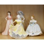 Two Royal Doulton figurines, 'First Dance' and 'Ninette', together with a Coalport 'Jacqueline'