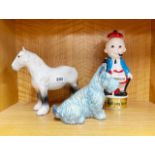 A Beswick porcelain shire horse and blue Scottie dog, together with a musical MAcBoozer.