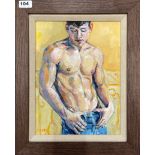 A framed acrylic on canvas of a young male study, signed Corry, frame size 37 x 45cm.
