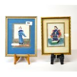 Two 19th century Chinese watercolours on pith (rice) paper of an Emperor and an attendant, frame
