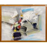 A large framed abstract oil on canvas, frame size 128 x 97cm.