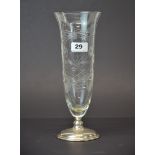 An American Rank M. Whiting & Co sterling silver based cut glass vase, H. 29cm,