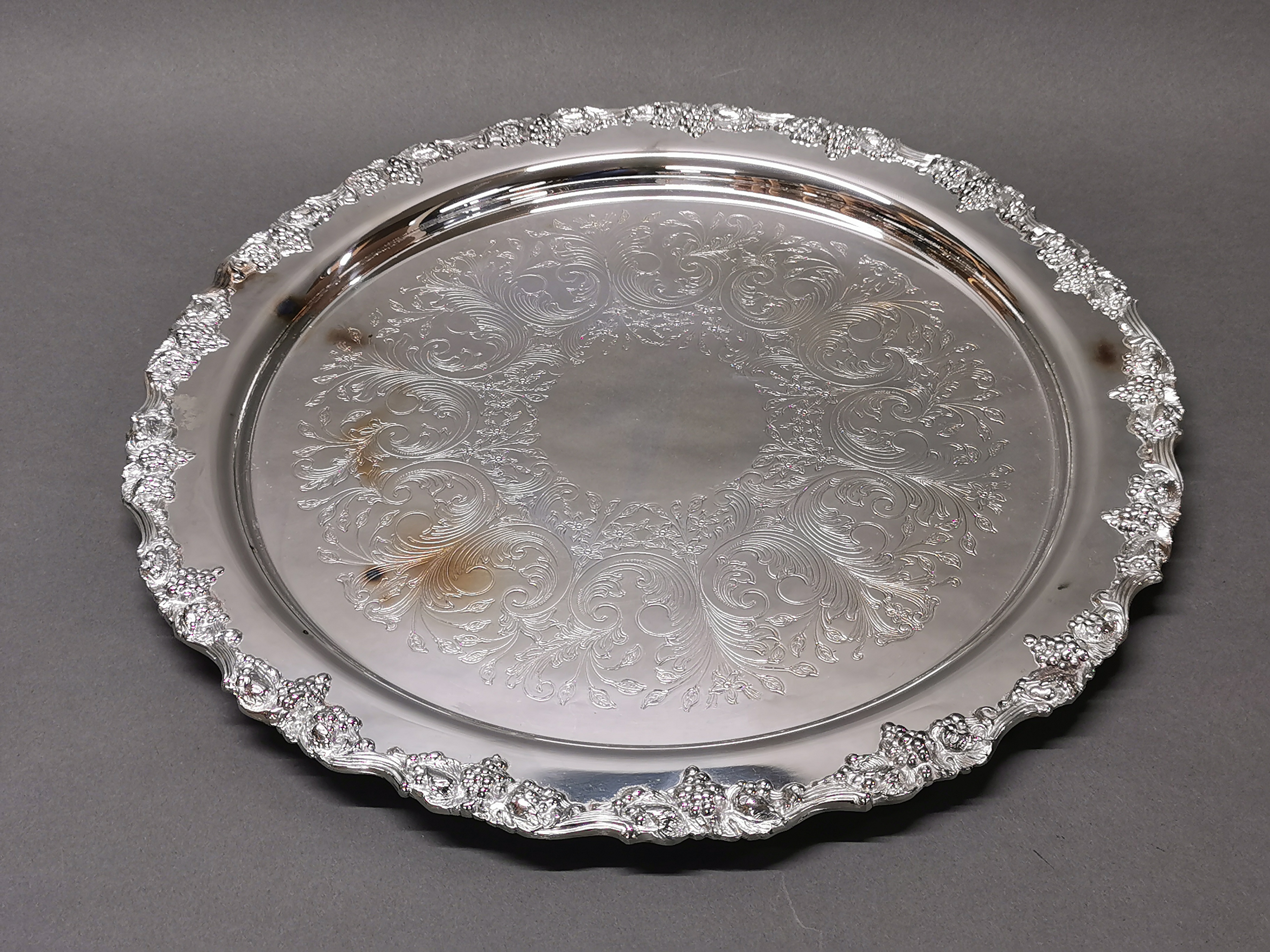 A large silver plated punch bowl, Dia. 45cm, with twelve silver plated punch cups and a large silver - Image 2 of 5