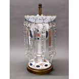 An impressive Bohemian painted and cut glass lustre table lamp base with gilt metal base, H. 42cm.