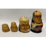 Two sets of Russian nesting dolls, largest H. 23cm.