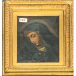 An 18th century gilt framed oil on canvas behind glass Madonna Del Dito, frame size 35 x 40cm.