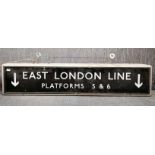 An East London line illuminated passenger direction sign, 156 x 36 x 16cm.