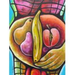 A mounted original acrylic on board 'The Fruits Seller' by Javier Martinez with certificate, 30 x