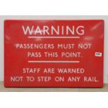 An early enamelled railway warning sign, 61 x 40cm.