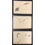 Three framed Canadian Benjamin Chee Chee bird lithographs, frame size 25 x 70cm.