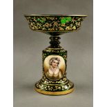 A fine 19th century hand painted and gilded green glass centrepiece, H. 24cm.