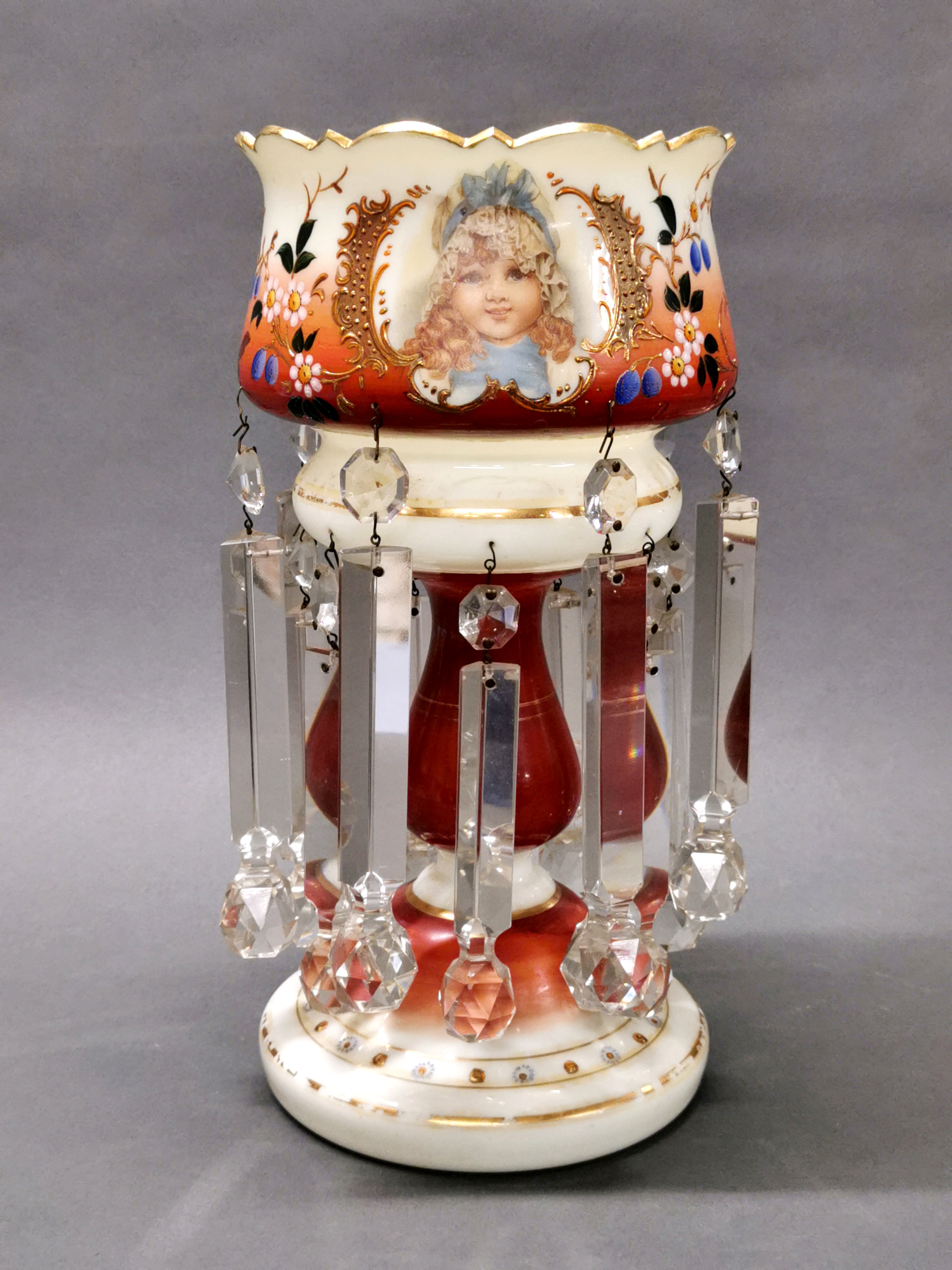 A 19th century opaline glass lustre, H. 36cm