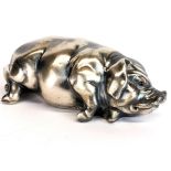 A small Russian .84 silver model of a pig with ruby eyes, L. 7.5cm.