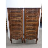 A pair of Italian style inlaid chests of drawers, H. 122cm.