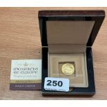A boxed Monarchs of Europe gold 20 koronas Franz Joseph commemorative coin.