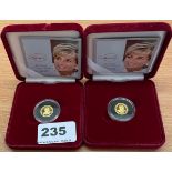 Two boxed 2007 Alderney £1 gold proof coins.