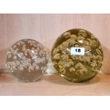 Two large glass bubble paperweights, largest Dia. 17cm.