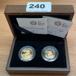 A 2008 boxed gold proof sovereign and half sovereign.