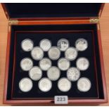 A 2008 boxed collection of 18 silver £5 coins commemorating the 19th anniversary of the end of World