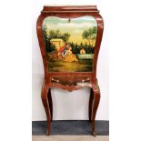 A marble topped Vernis Martin style hand painted drop front drinks cabinet, H. 160cm, W. 72cm.