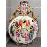 A very large Chinese hand painted and gilt porcelain moon flask, H. 62cm.