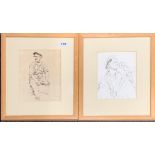 E. Ainsworth: A framed, pencil signed ink sketch of an elderly man with a cigarette in his mouth,