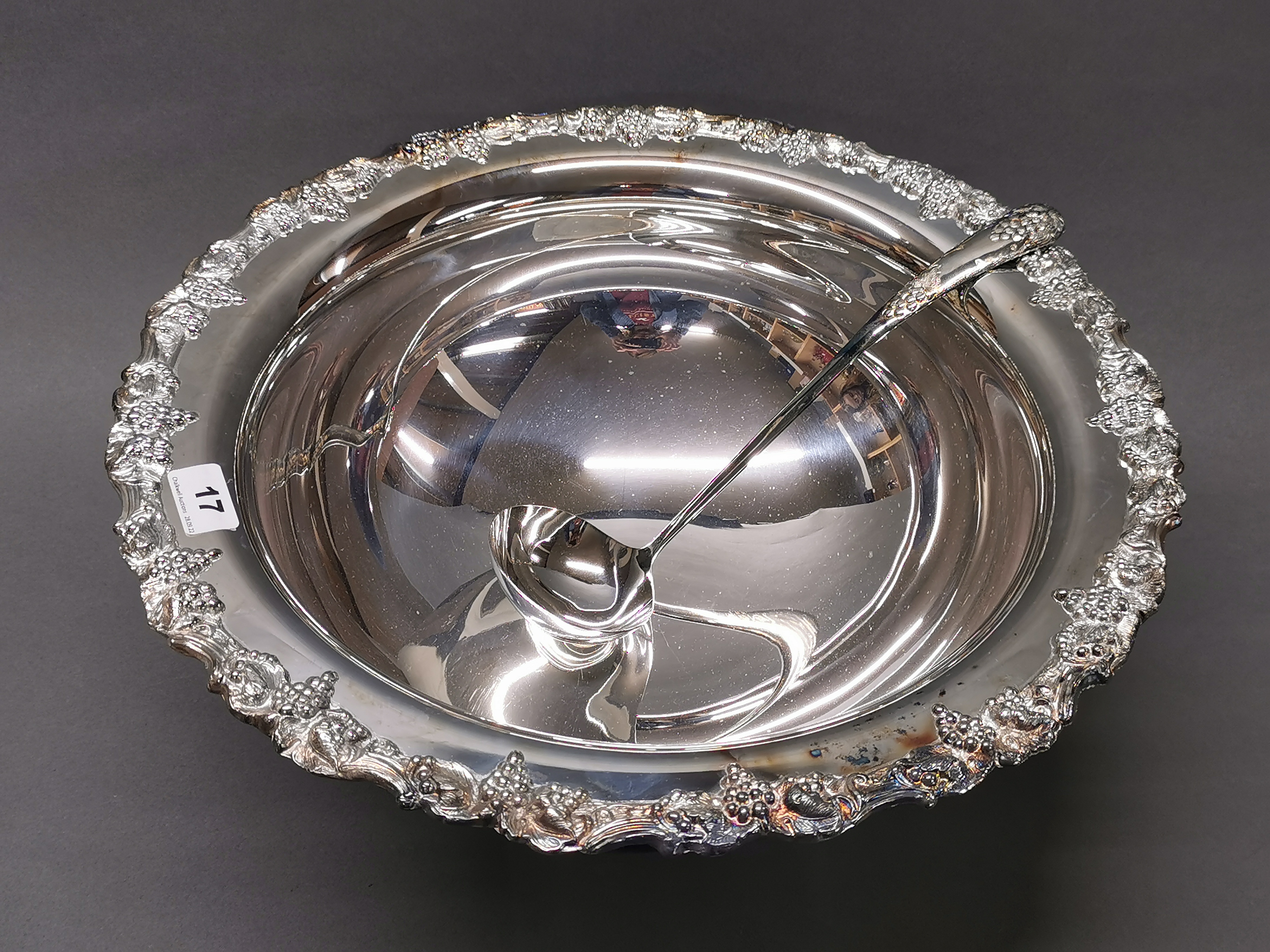 A large silver plated punch bowl, Dia. 45cm, with twelve silver plated punch cups and a large silver - Image 4 of 5