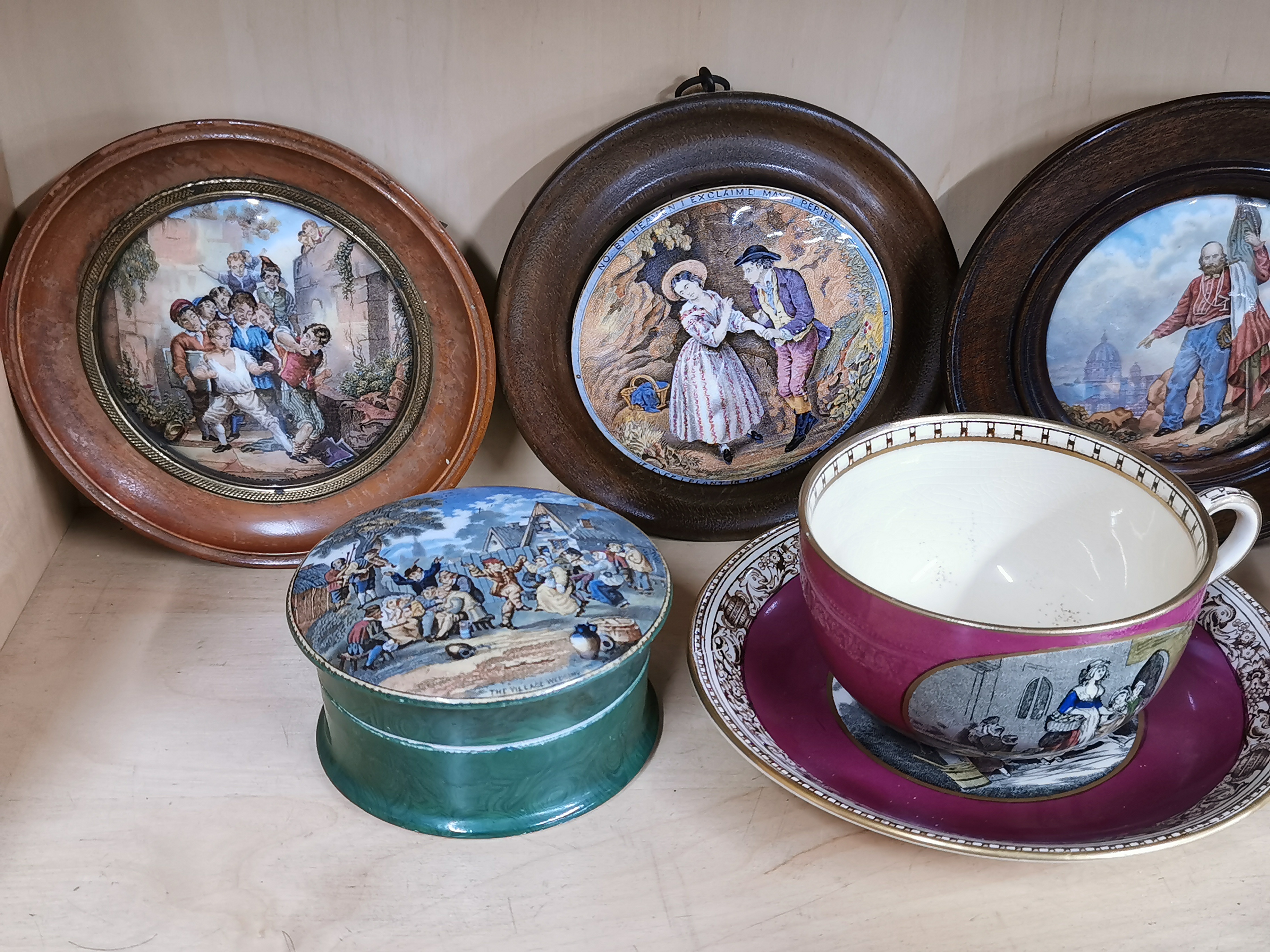 A group of 19th century Pratt ware pot lids and plate, with a pair of Addams Cries of London cups - Image 2 of 4